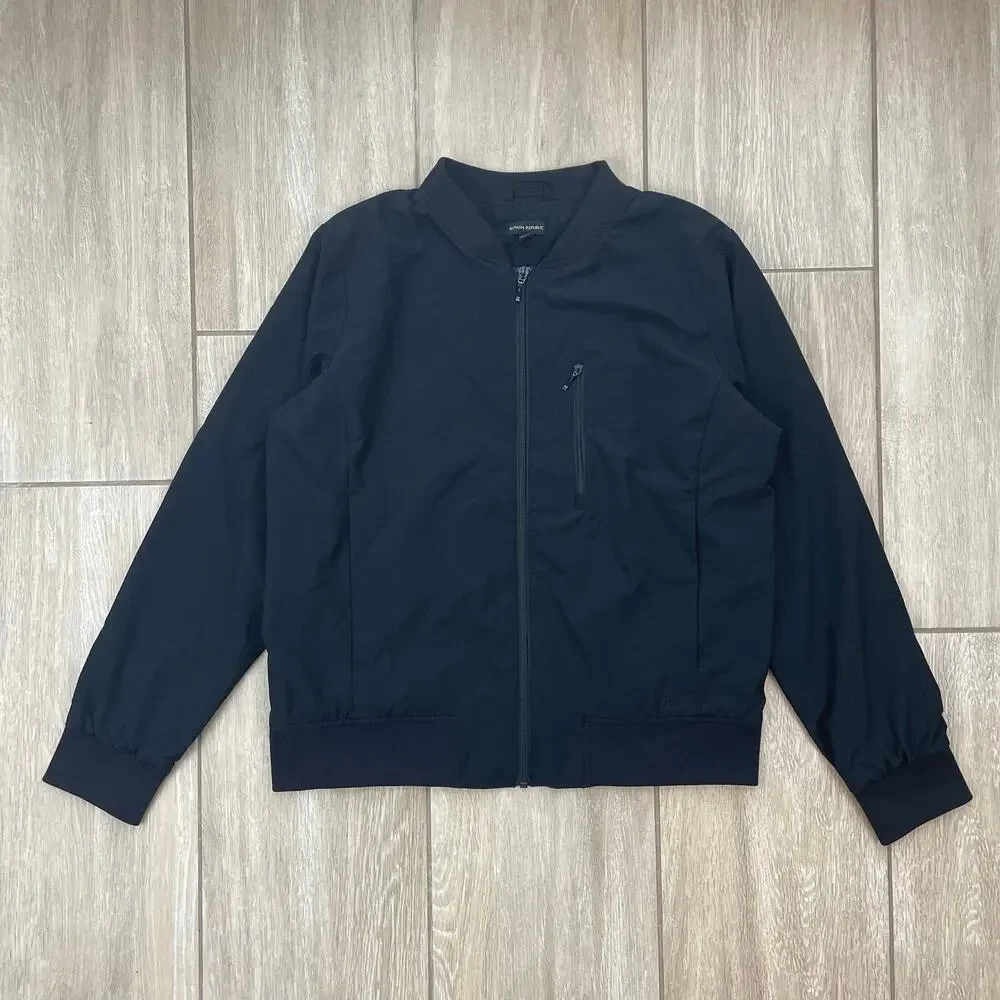 Banana Republic Bomber Jacket Mens Medium Black Full Zip Stretch Lightweight